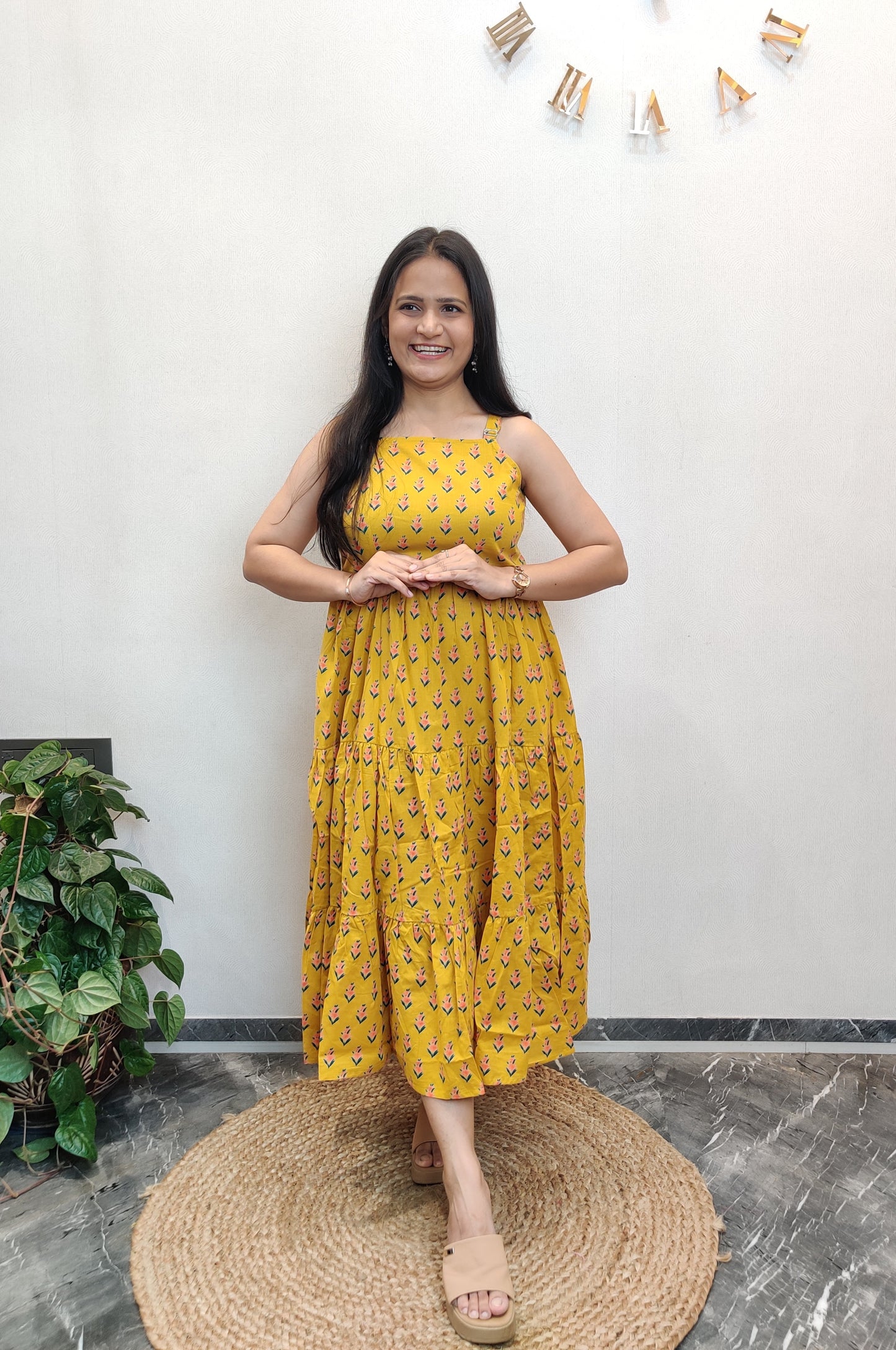 "Prisha" Floral Cotton Dress with Printed Jacket