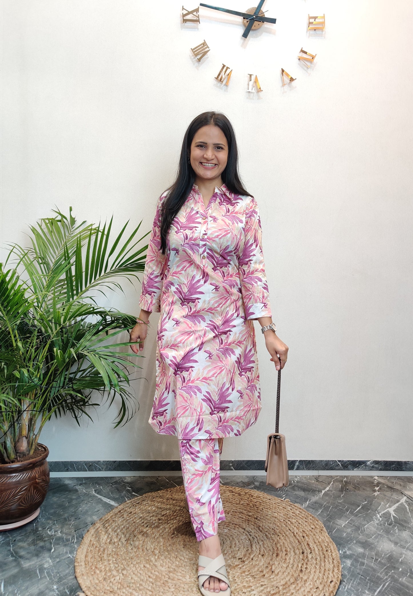 Purple Leaf Print Co-ord Set