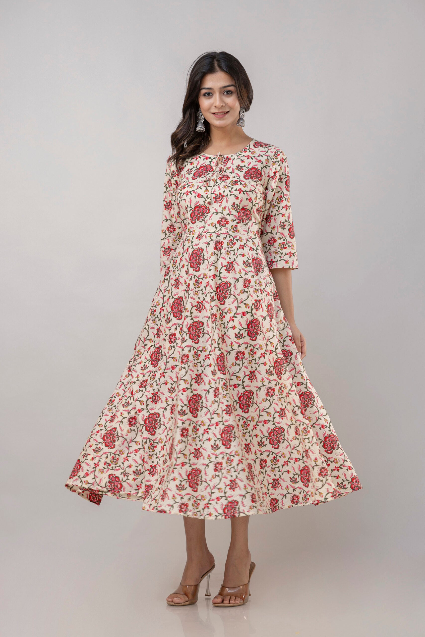 Roohi" Floral Print Pure Cotton Umbrella Dress Masang Roohi" Floral Print Pure Cotton Umbrella Dress Masang