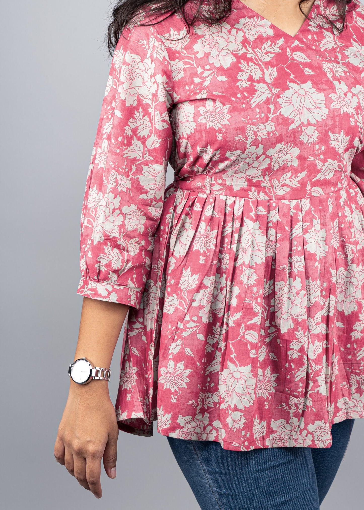 Ruddy pink floral peplum top