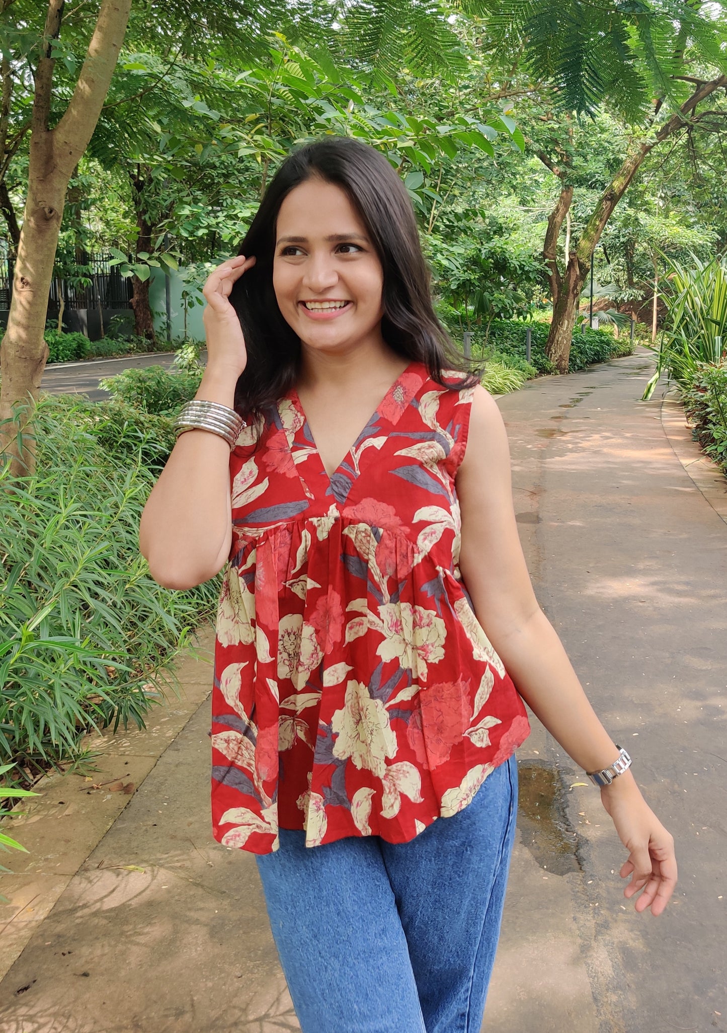 Scarlet Red Floral Alia Top