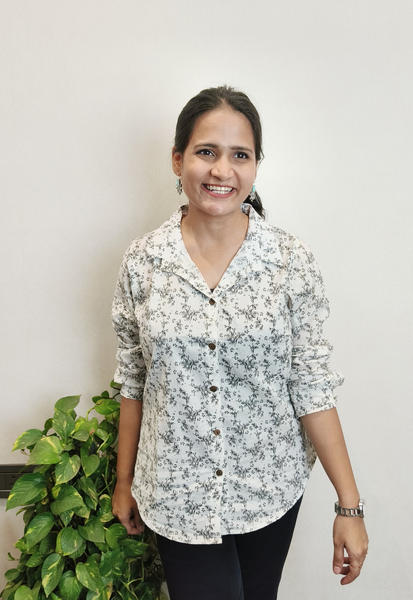White Leaf Print Shirt