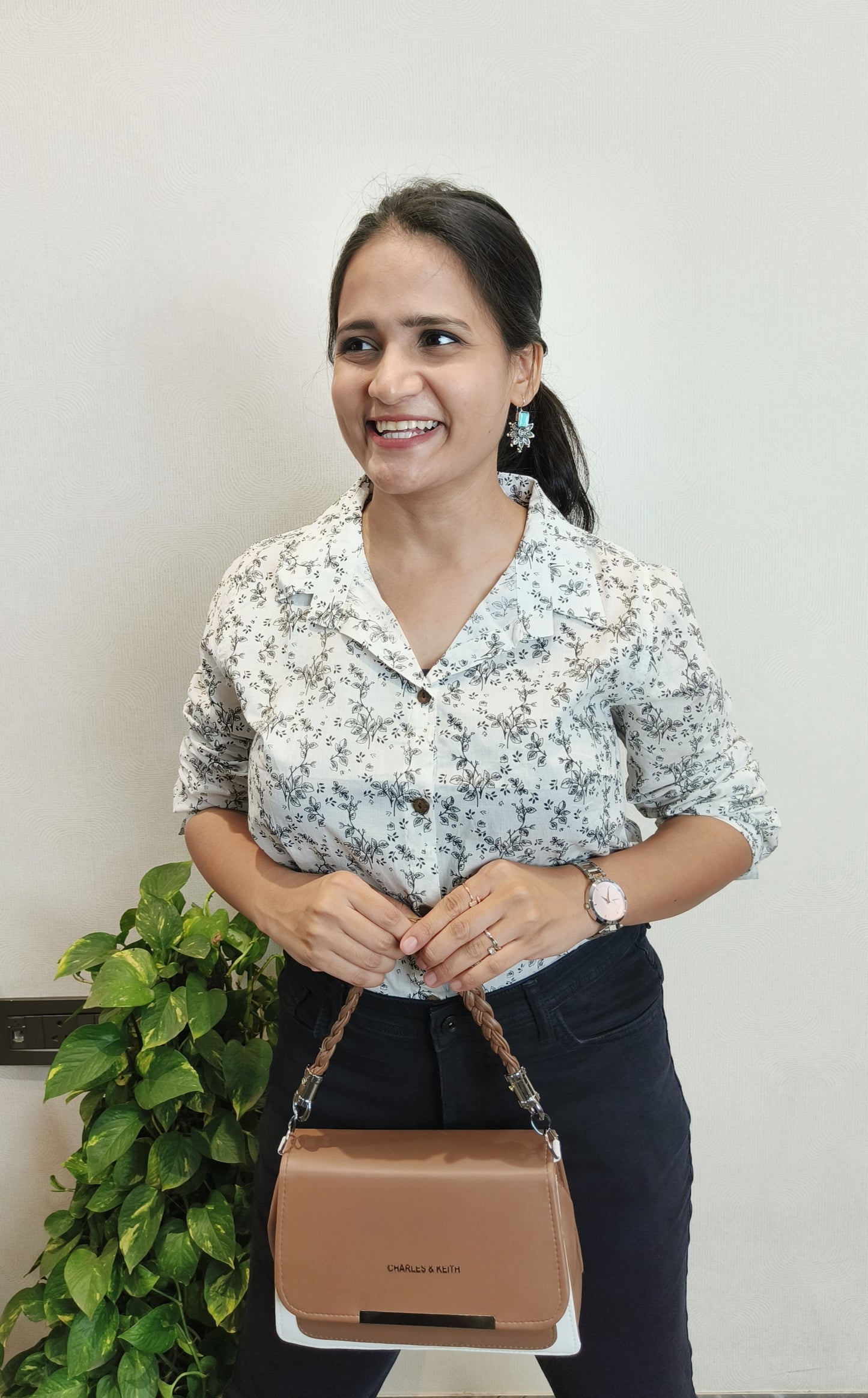 White Leaf Print Shirt