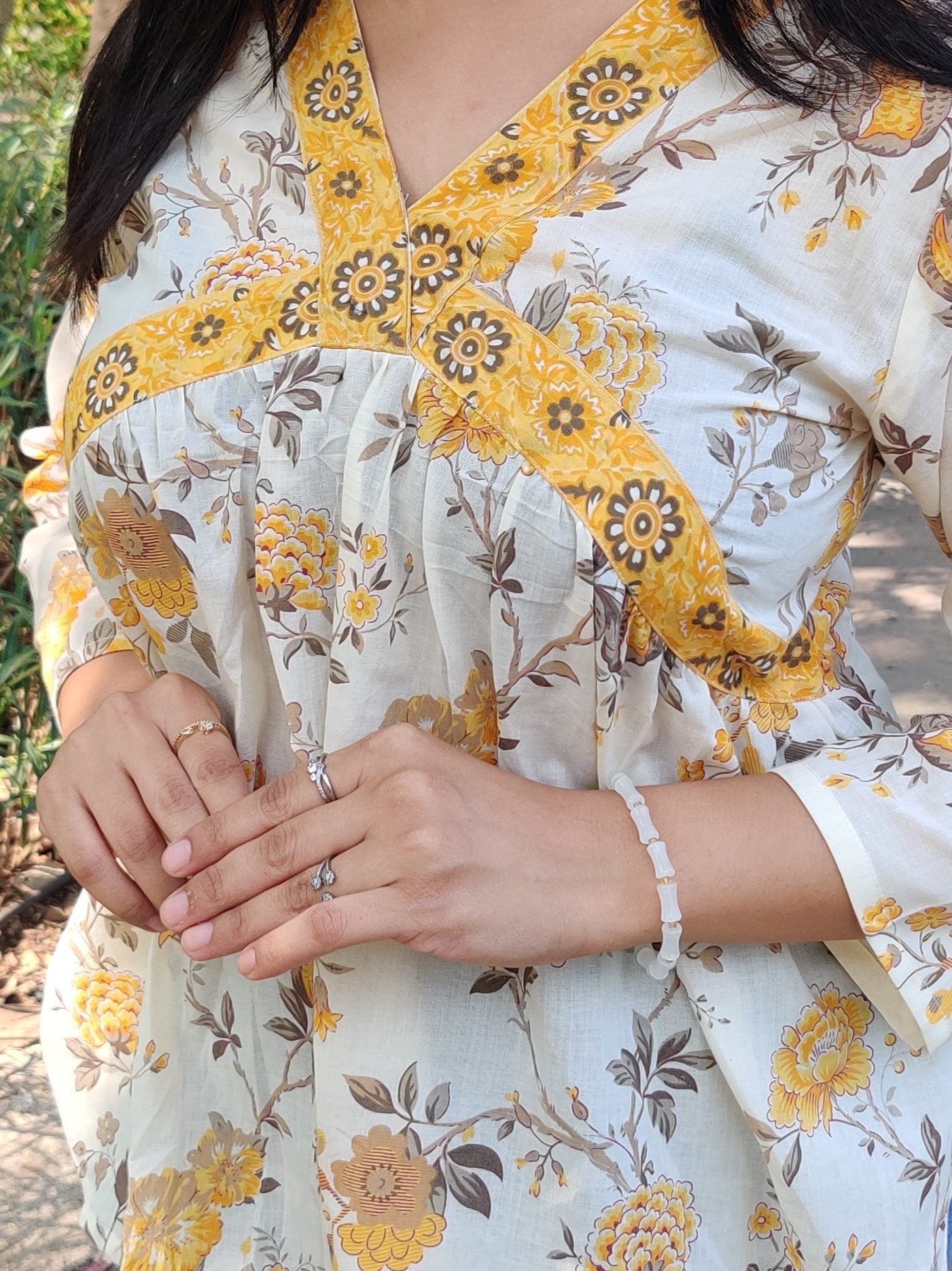 White with Yellow Border Floral Alia Top