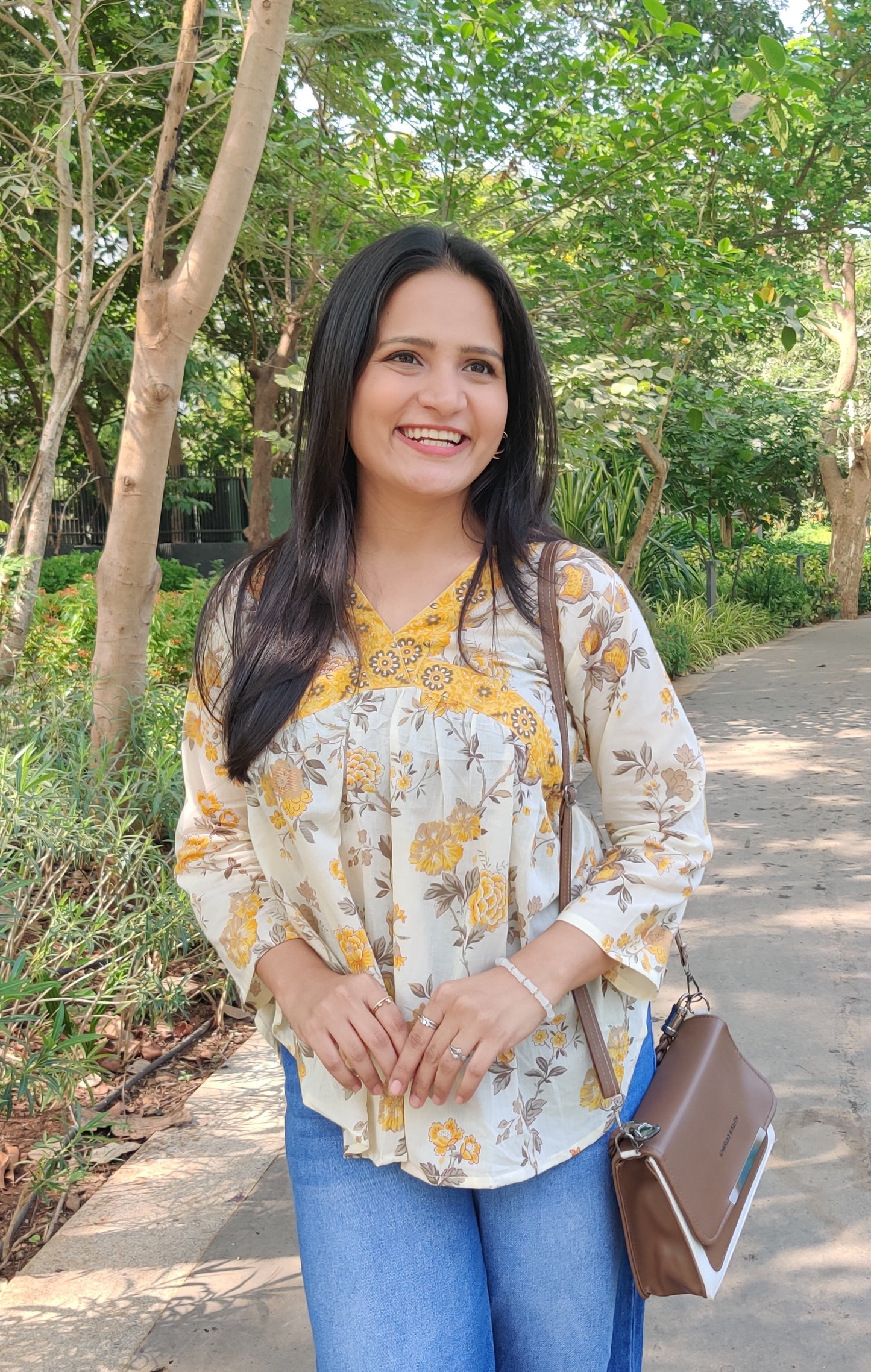 White with Yellow Border Floral Alia Top