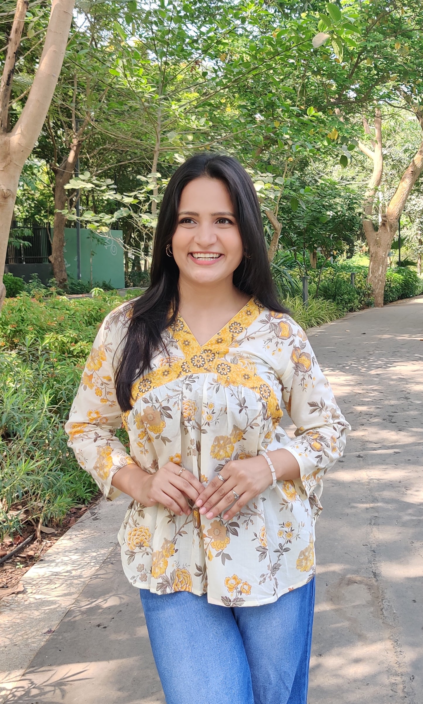 White with Yellow Border Floral Alia Top