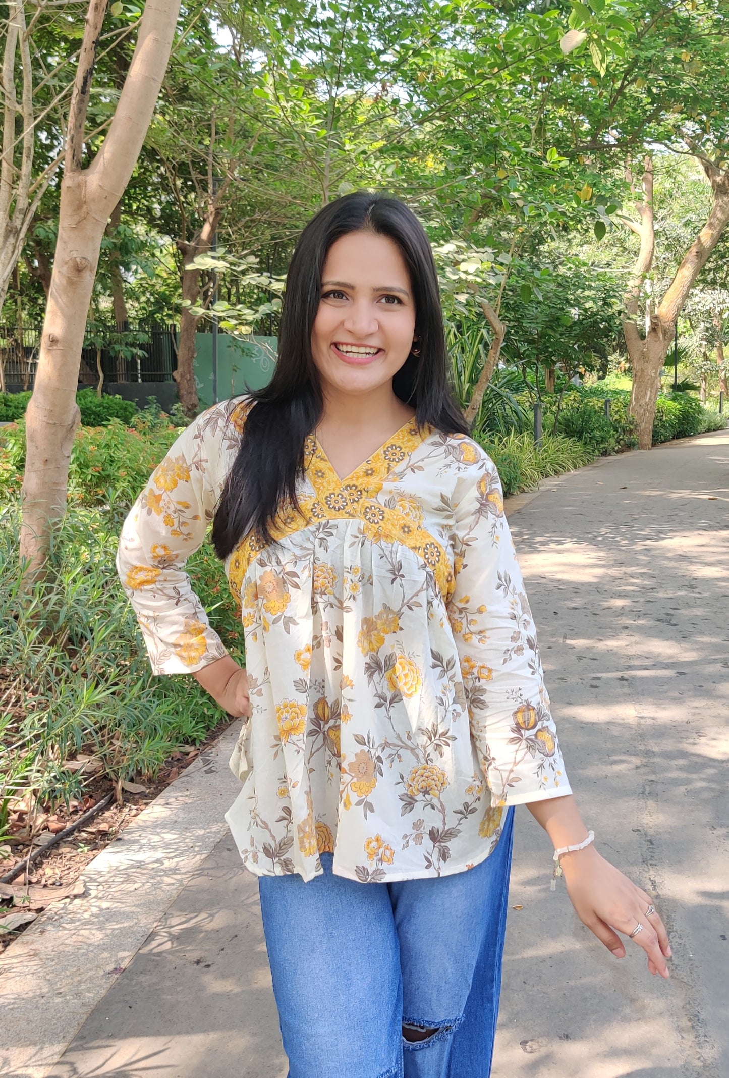 White with Yellow Border Floral Alia Top
