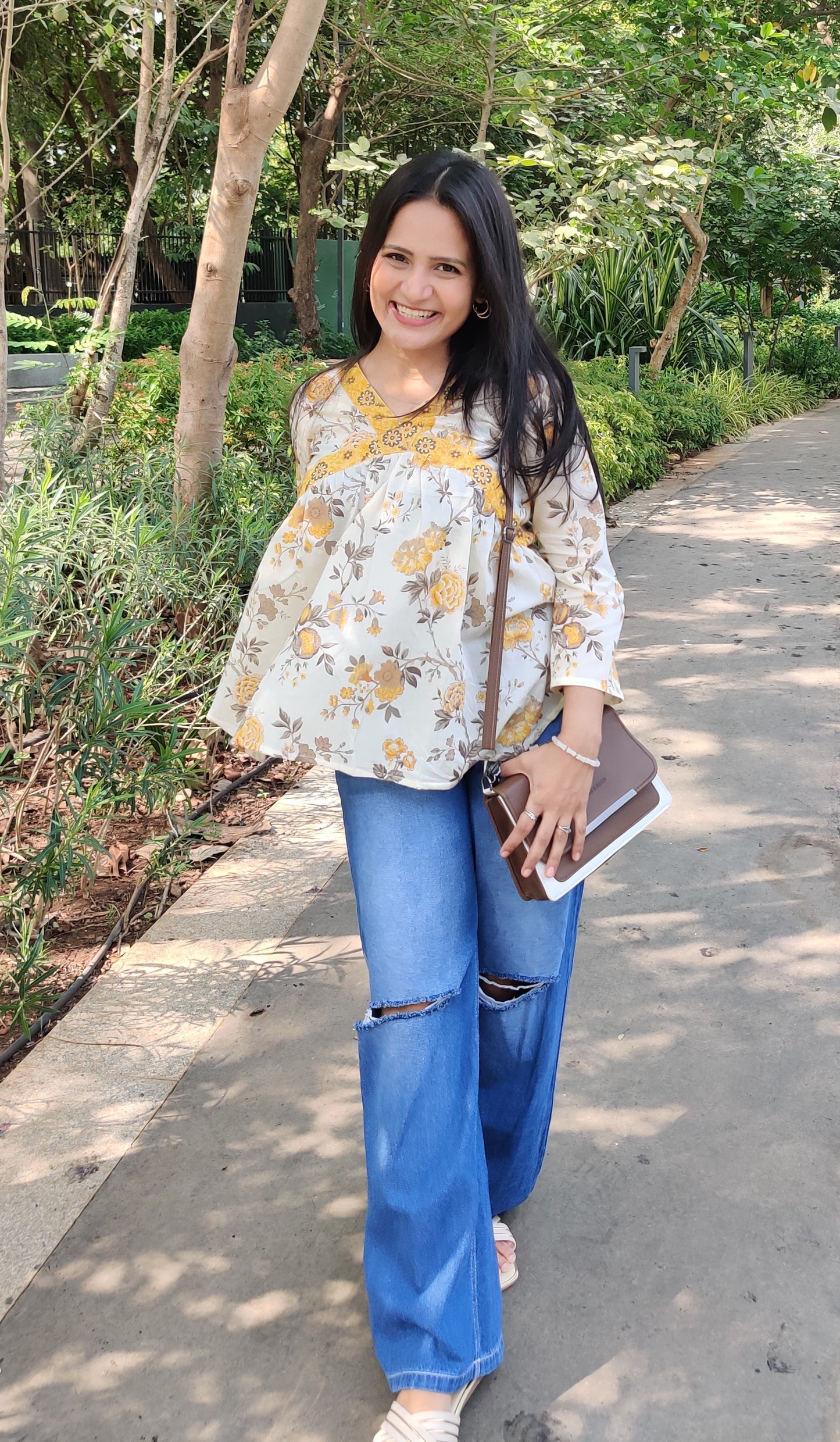 White with Yellow Border Floral Alia Top