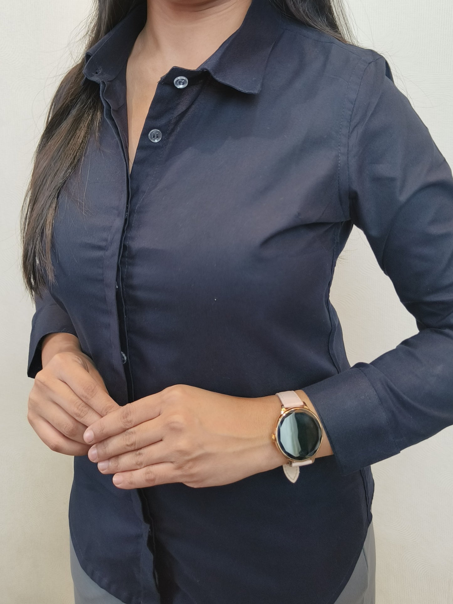 Women's Navy Blue Oxford Cotton Formal Shirt