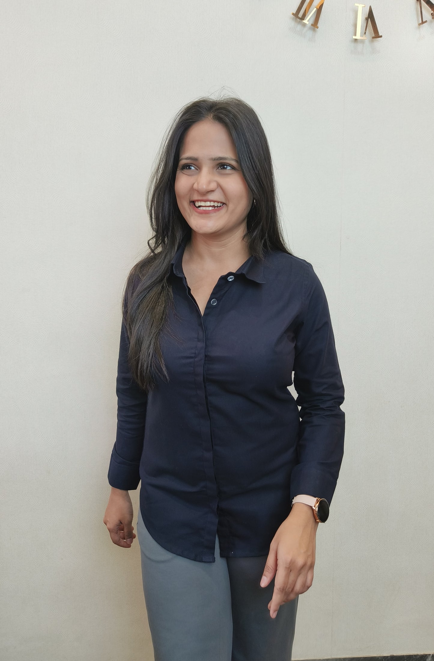 Women's Navy Blue Oxford Cotton Formal Shirt
