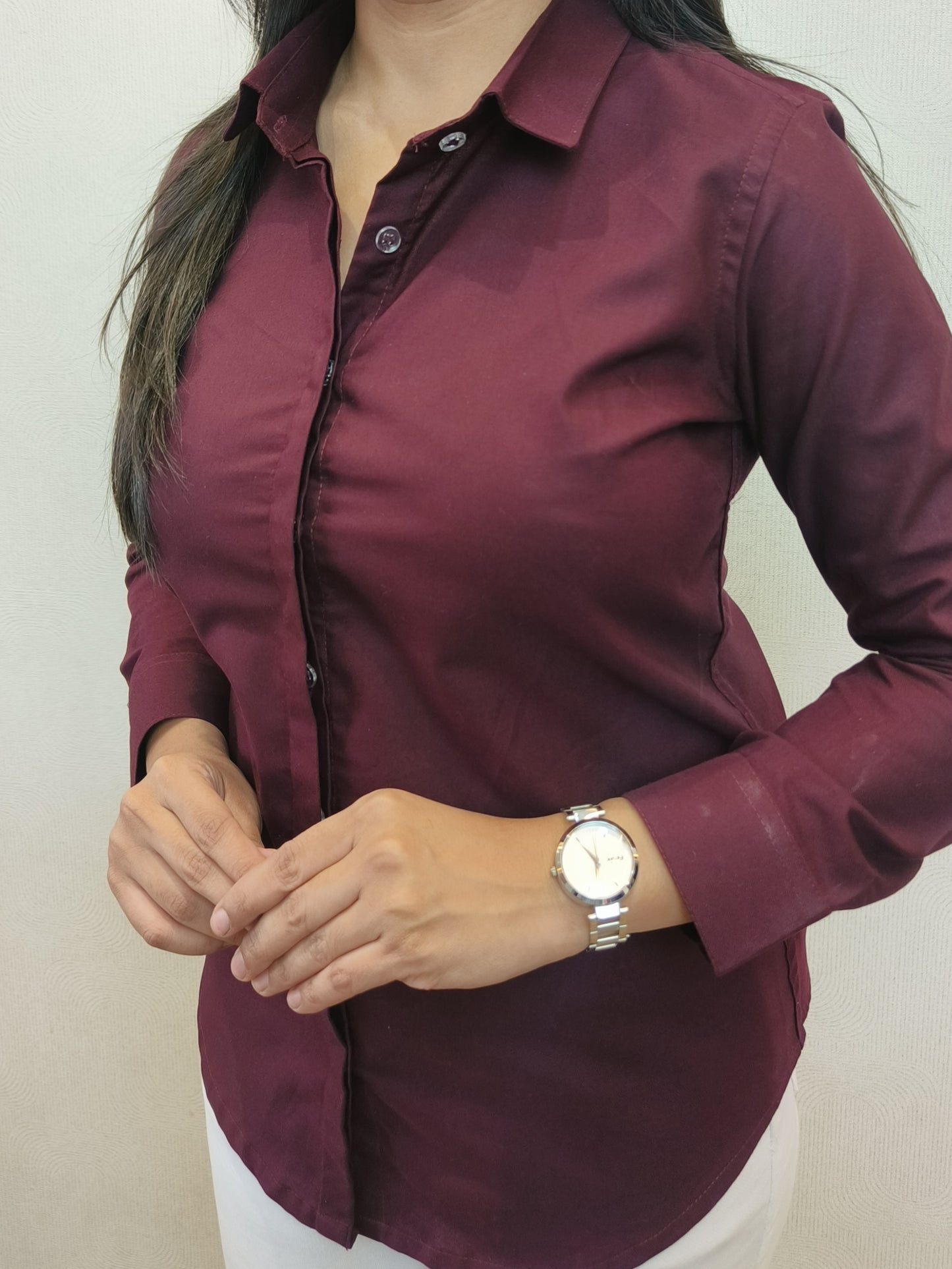 Women's Wine Oxford Cotton Formal Shirt