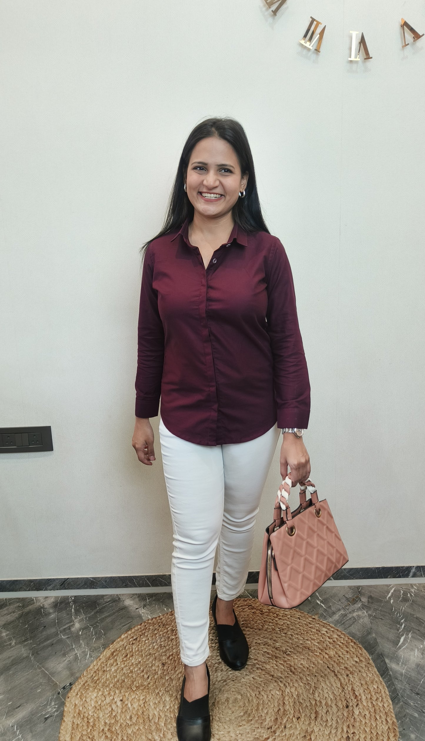 Women's Wine Oxford Cotton Formal Shirt