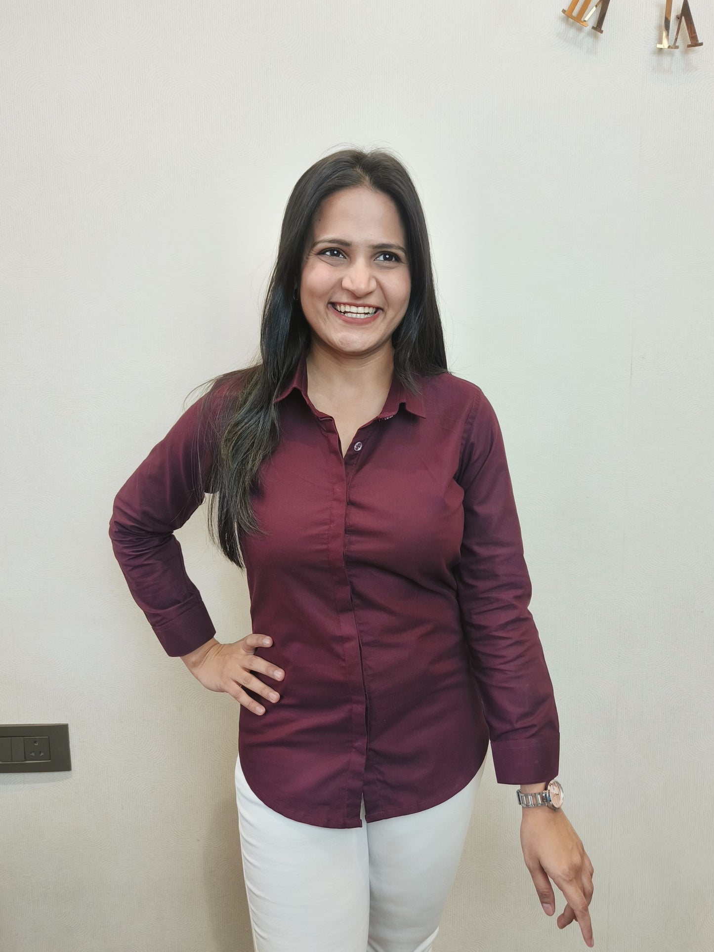 Women's Wine Oxford Cotton Formal Shirt