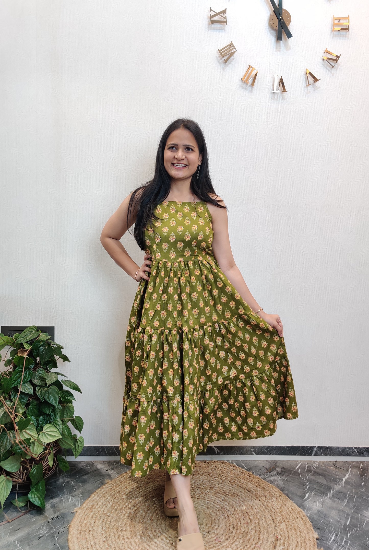 "Ziya" Floral Cotton Dress with Printed Jacket