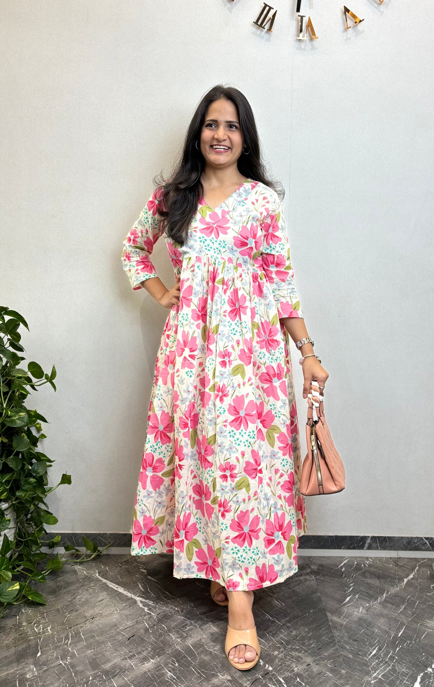 "Zoya" Floral Printed Pure Cotton Kurta cum Dress