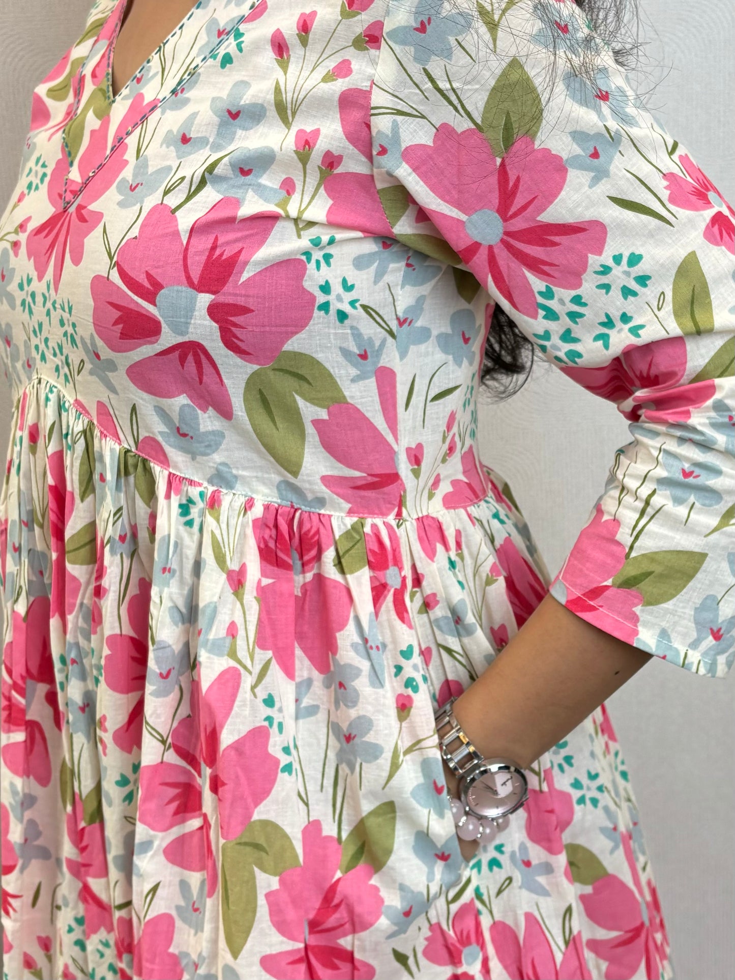 "Zoya" Floral Printed Pure Cotton Kurta cum Dress