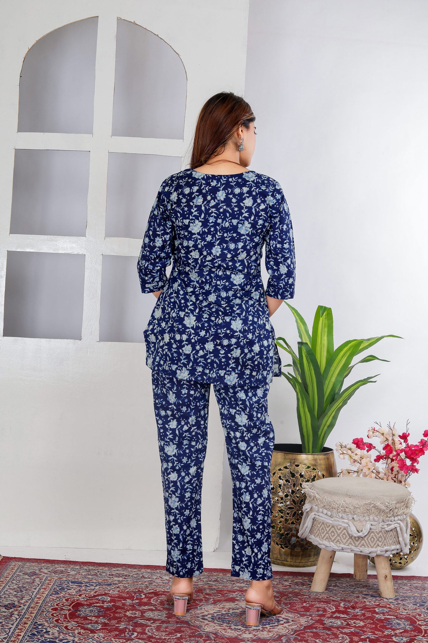 Dark Blue floral pure cotton co-ord set