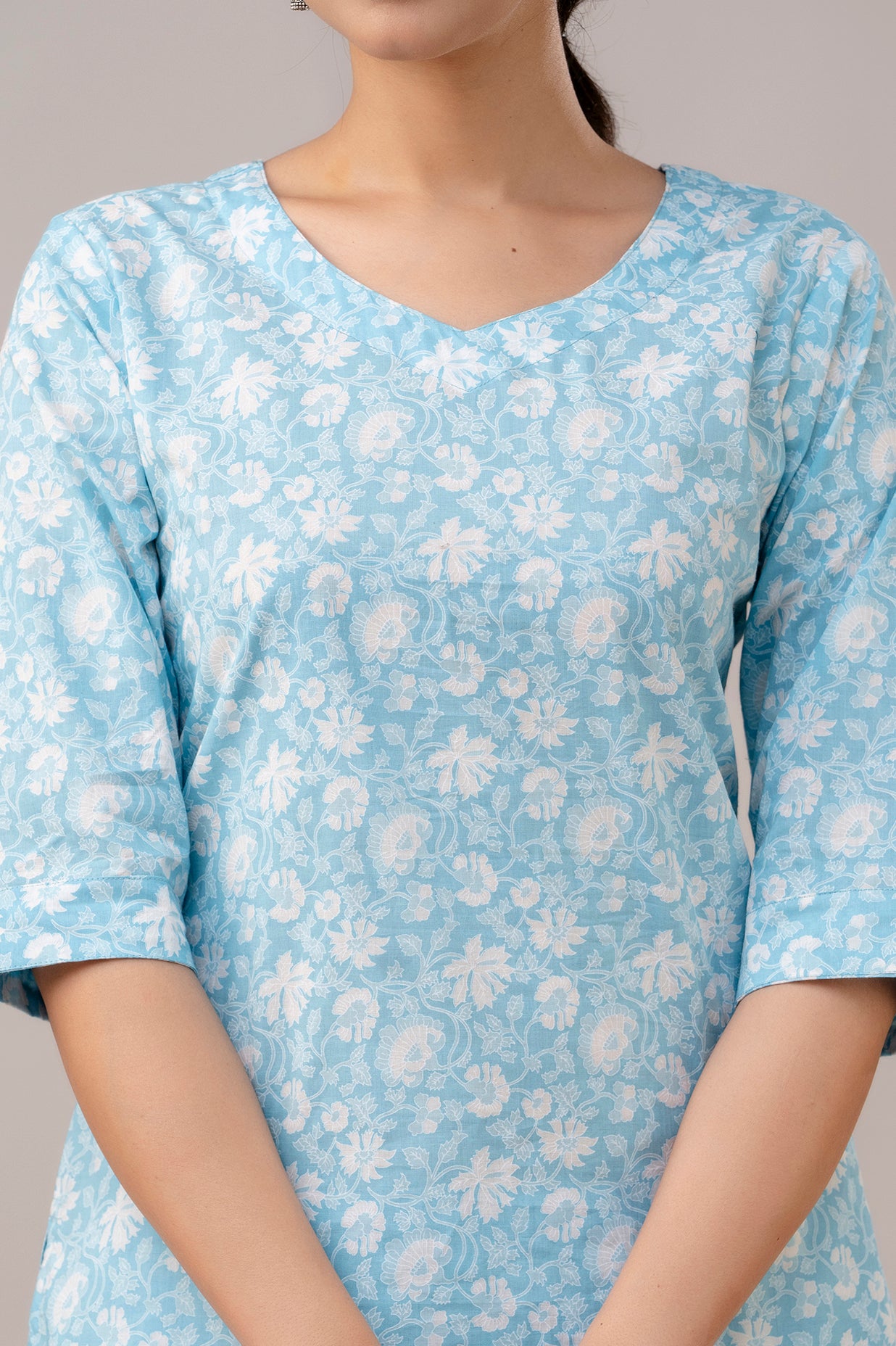 Sky Blue floral pure cotton co-ord set