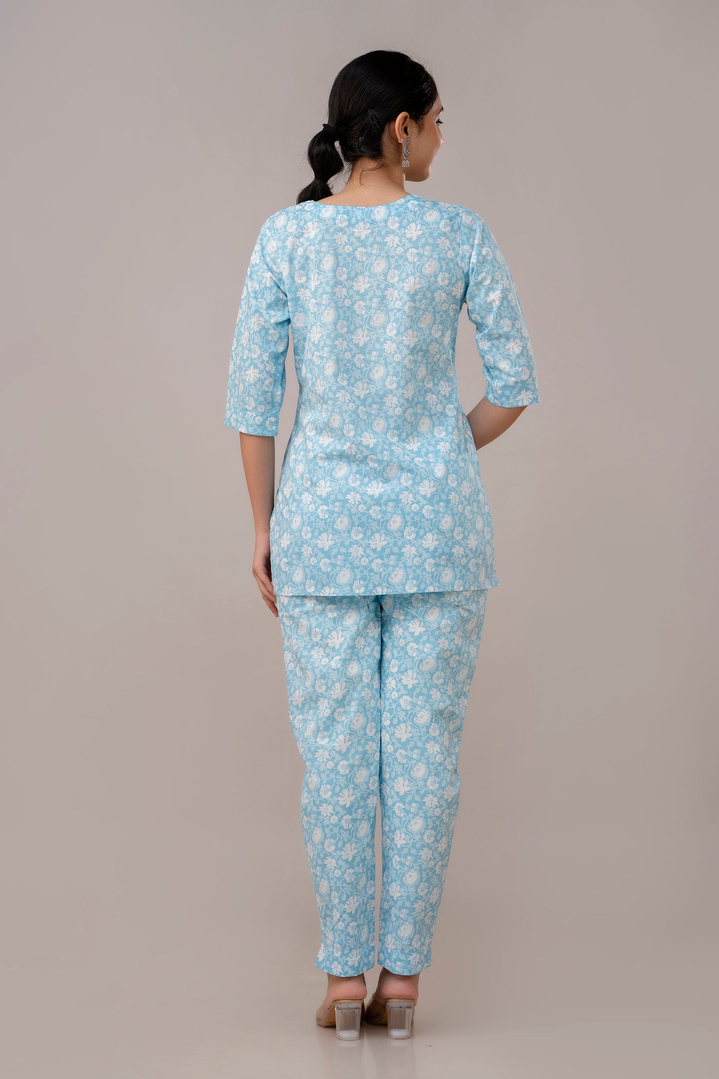 Sky Blue floral pure cotton co-ord set