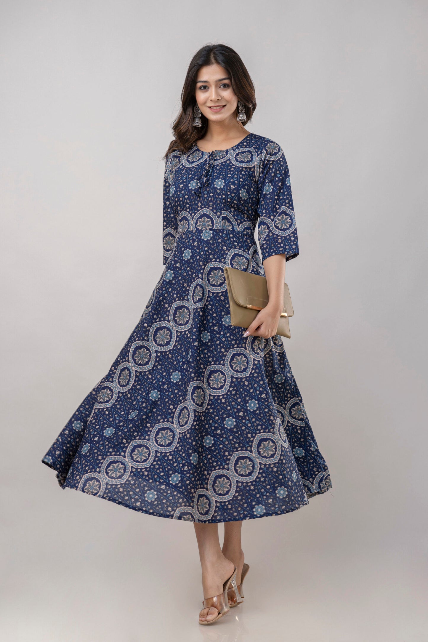 "Adya" Royal Blue Pure Cotton Umbrella Dress