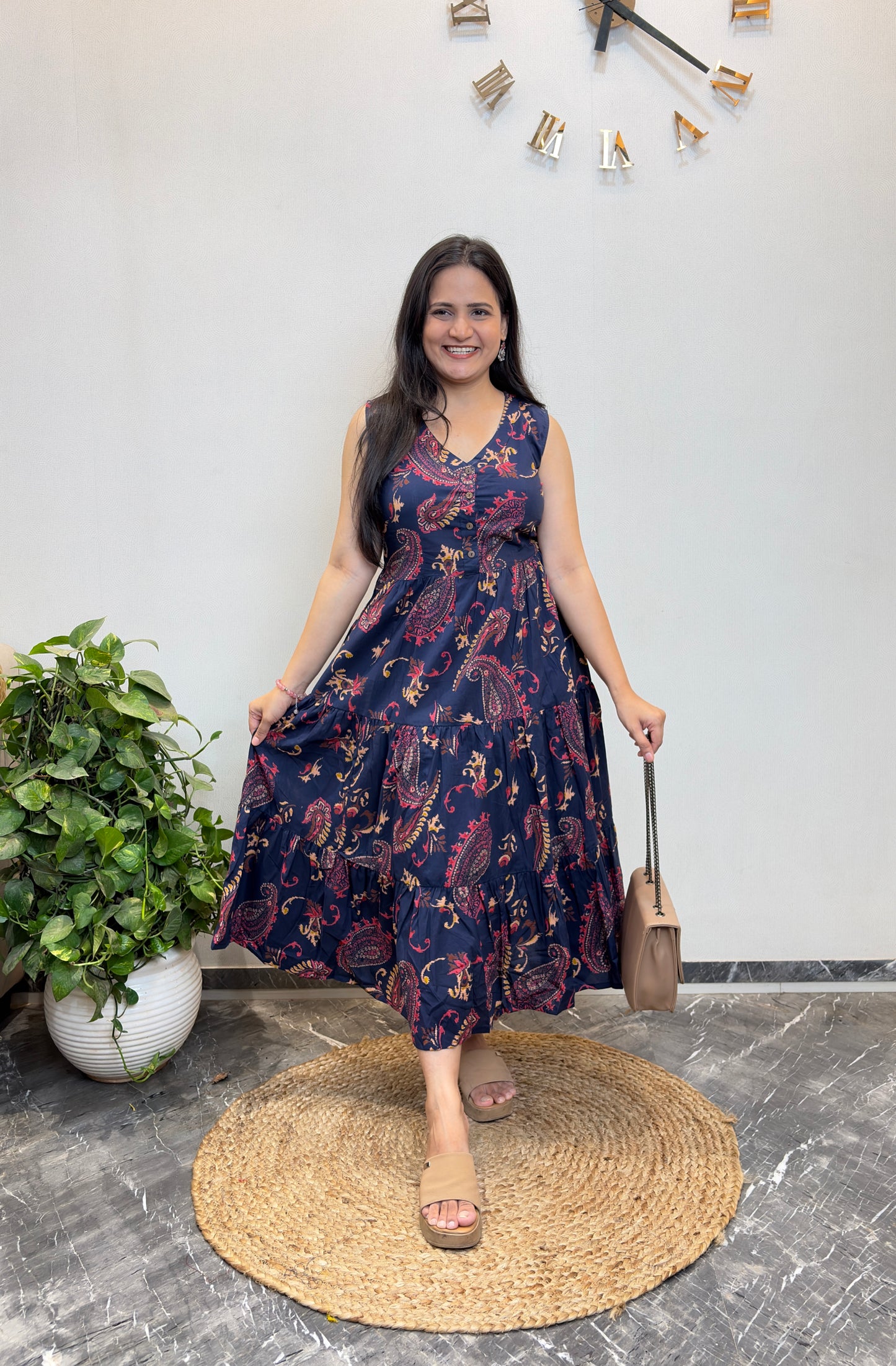 "Amrita" Motifs Print Pure Cotton Summer Dress