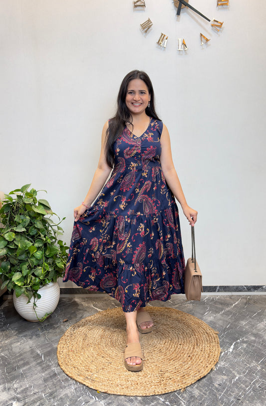 "Amrita" Motifs Print Pure Cotton Summer Dress