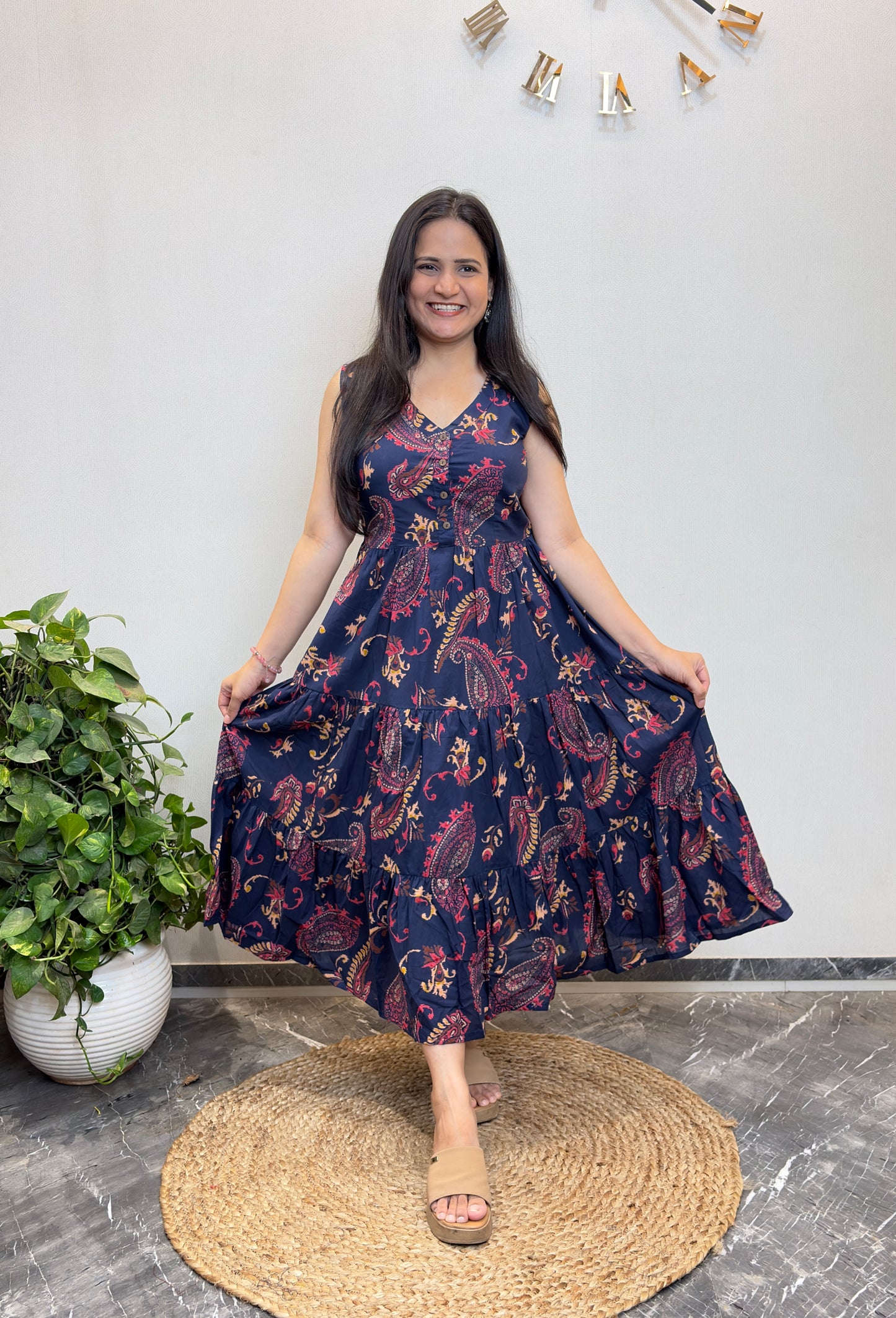 "Amrita" Motifs Print Pure Cotton Summer Dress