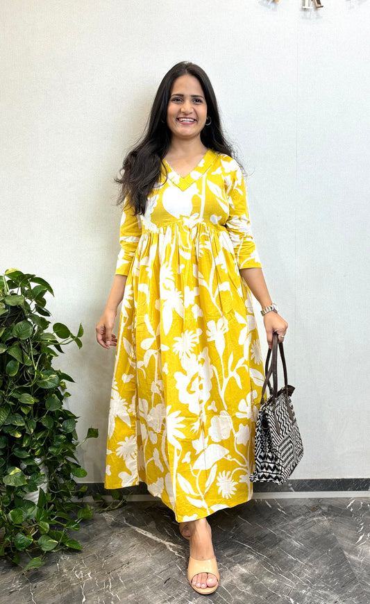 "Anika" Floral Printed Pure Cotton Kurta cum Dress