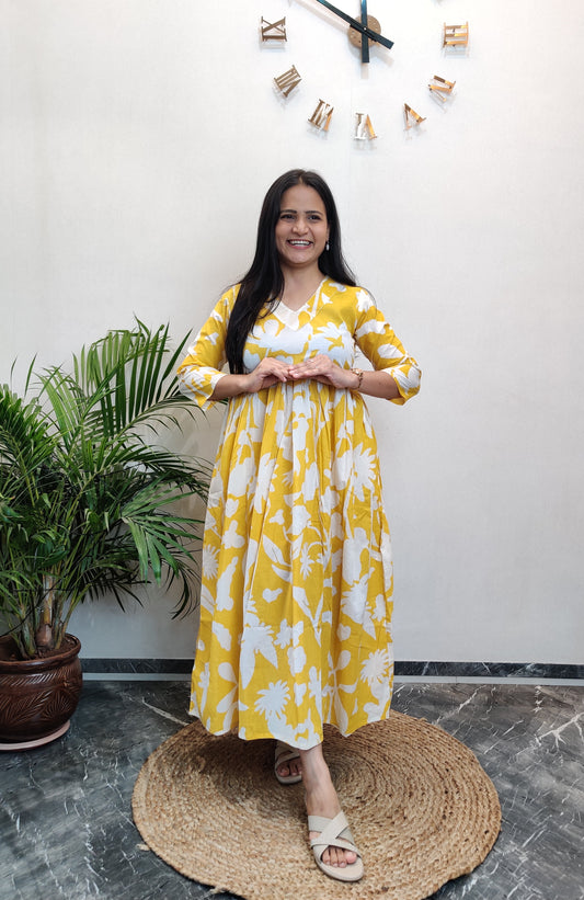 "Anika" Floral Printed Pure Cotton Kurta cum Dress