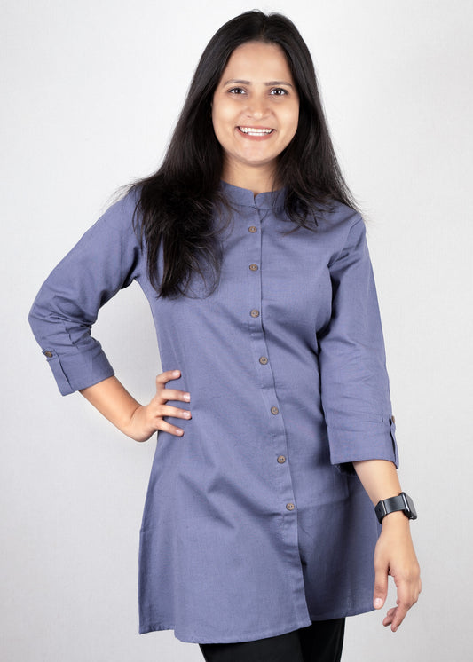 Berry Blue solid colour short kurta