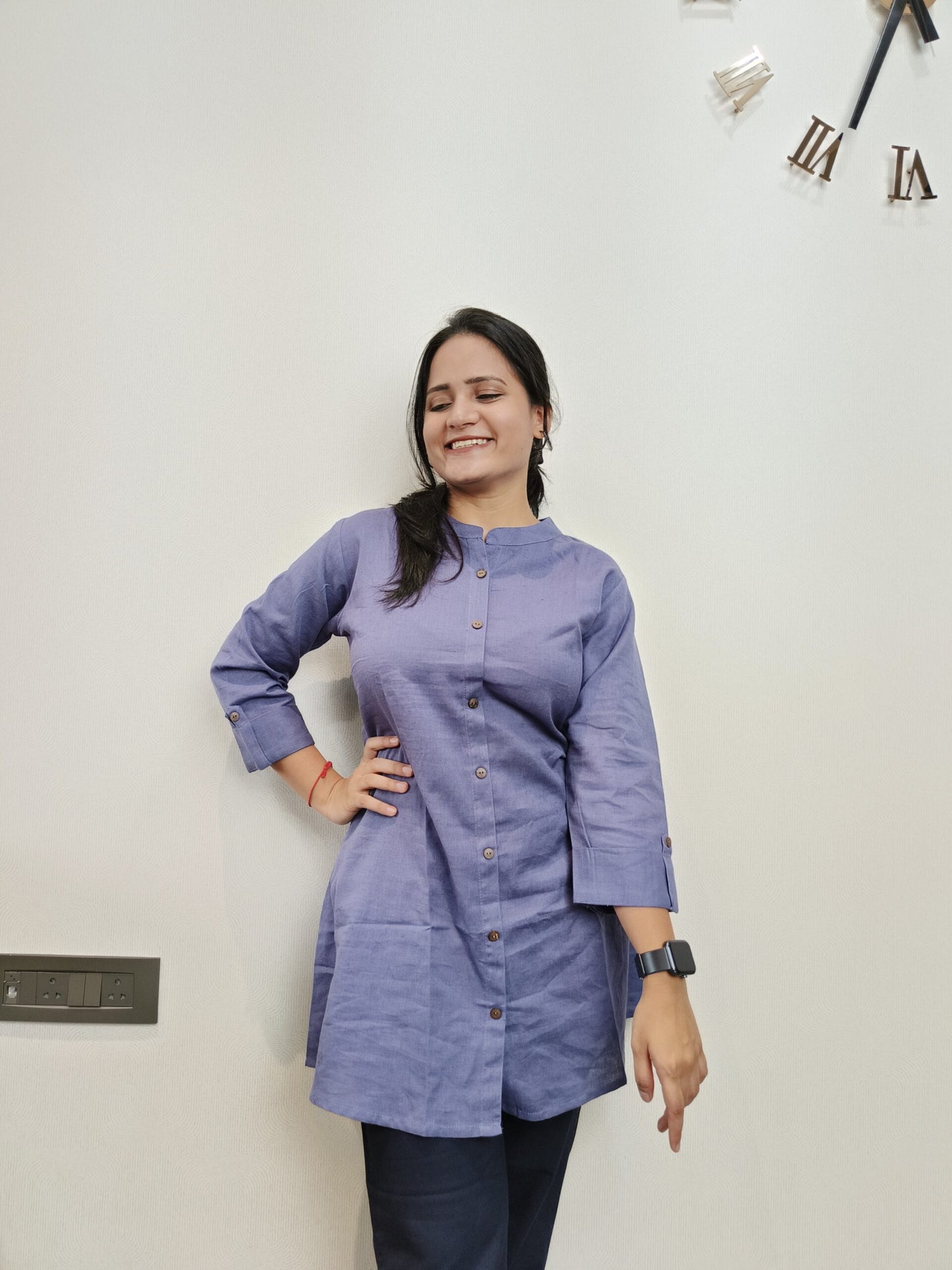 Berry Blue solid colour short kurta