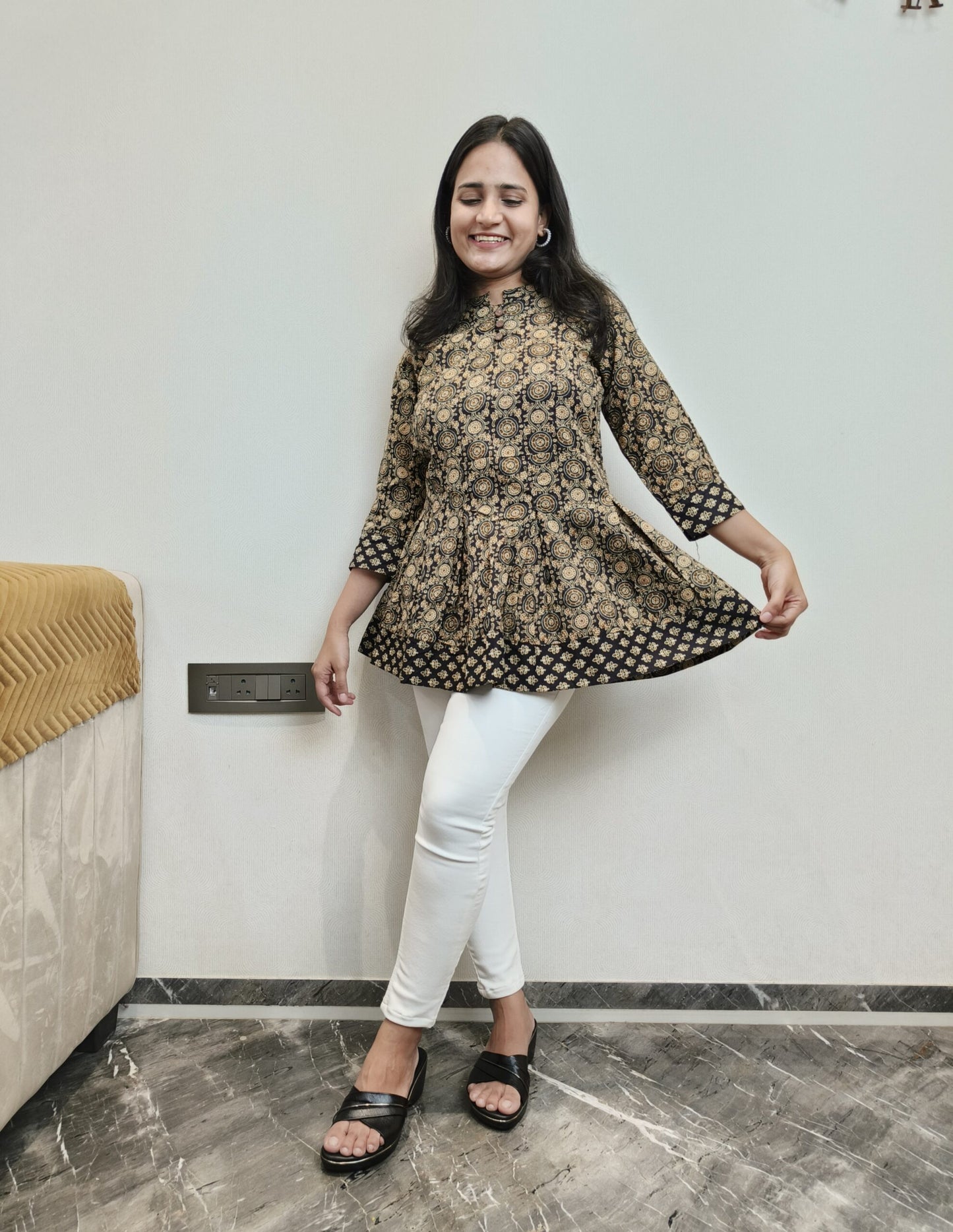 Black Kalamkari Peplum short kurta