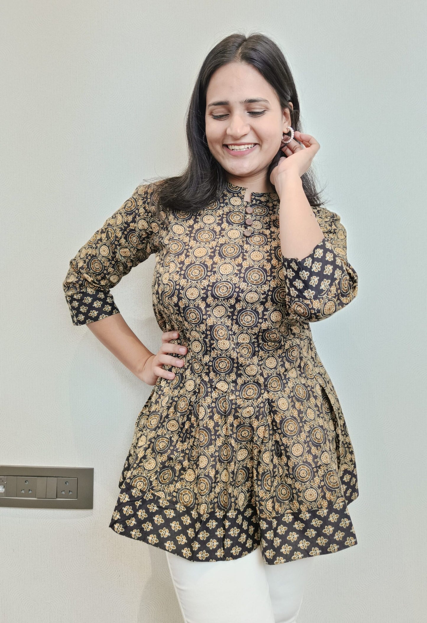 Black Kalamkari Peplum short kurta