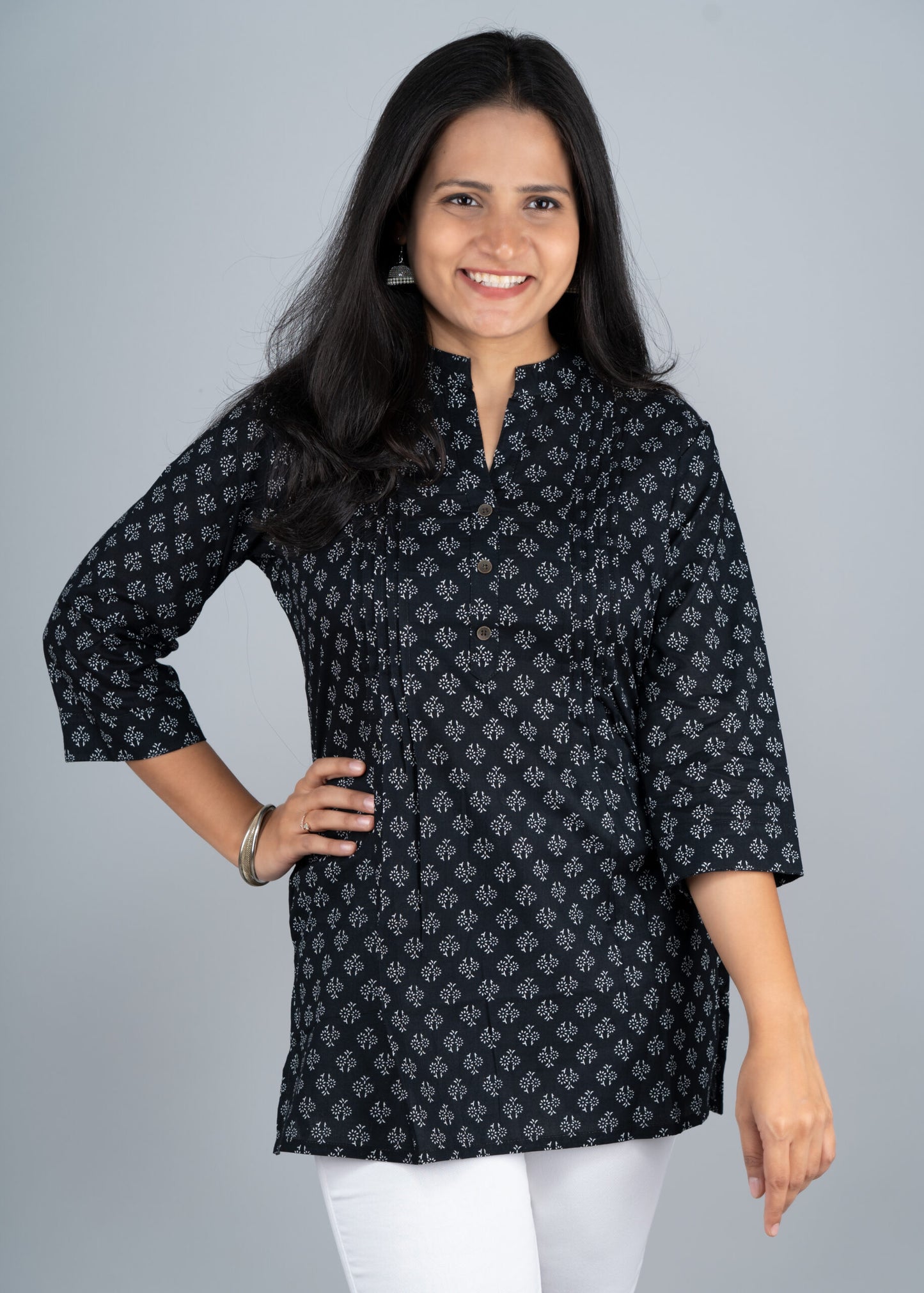 Black motifs pintex short kurta