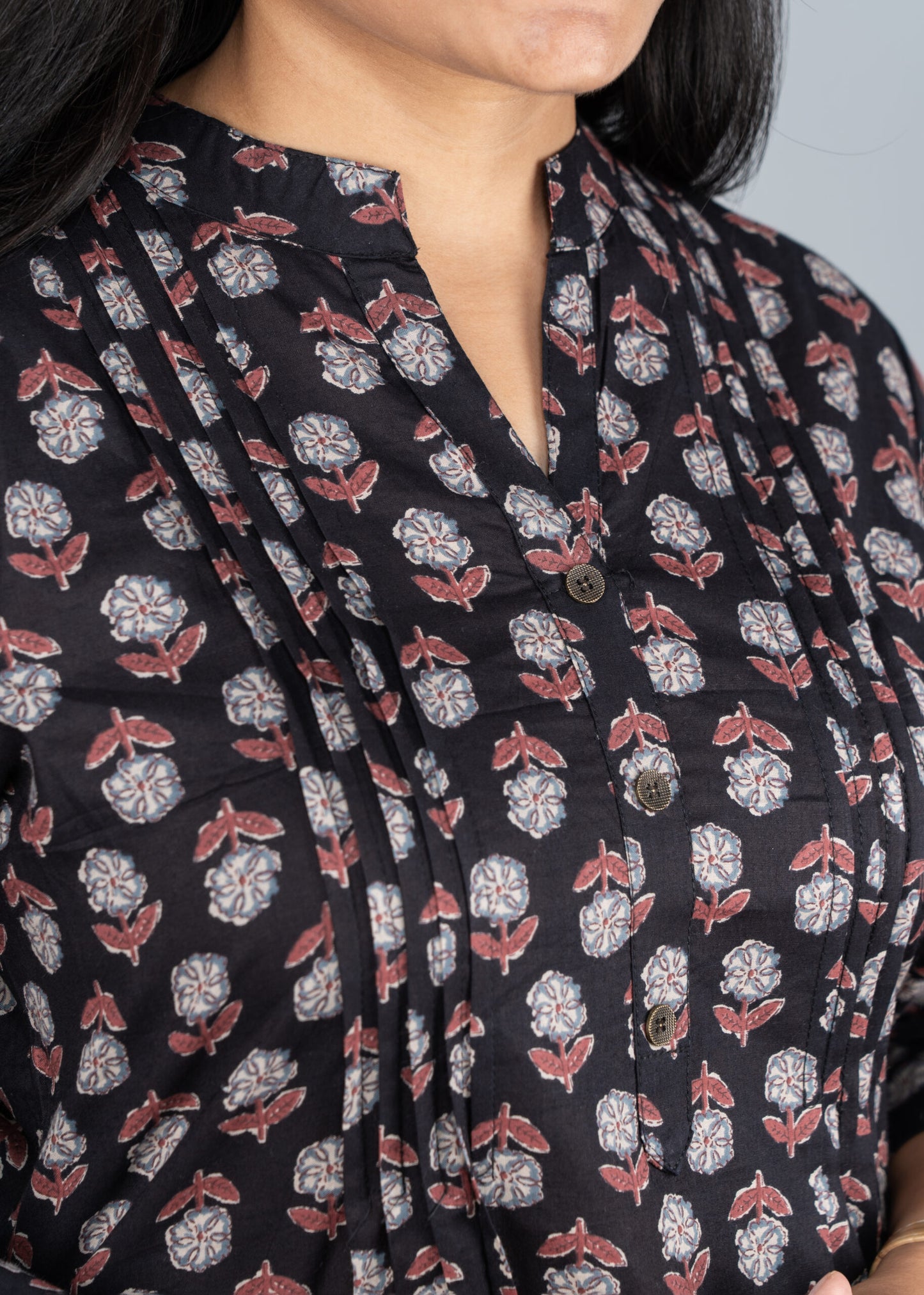 Black with red floral pintex short kurta