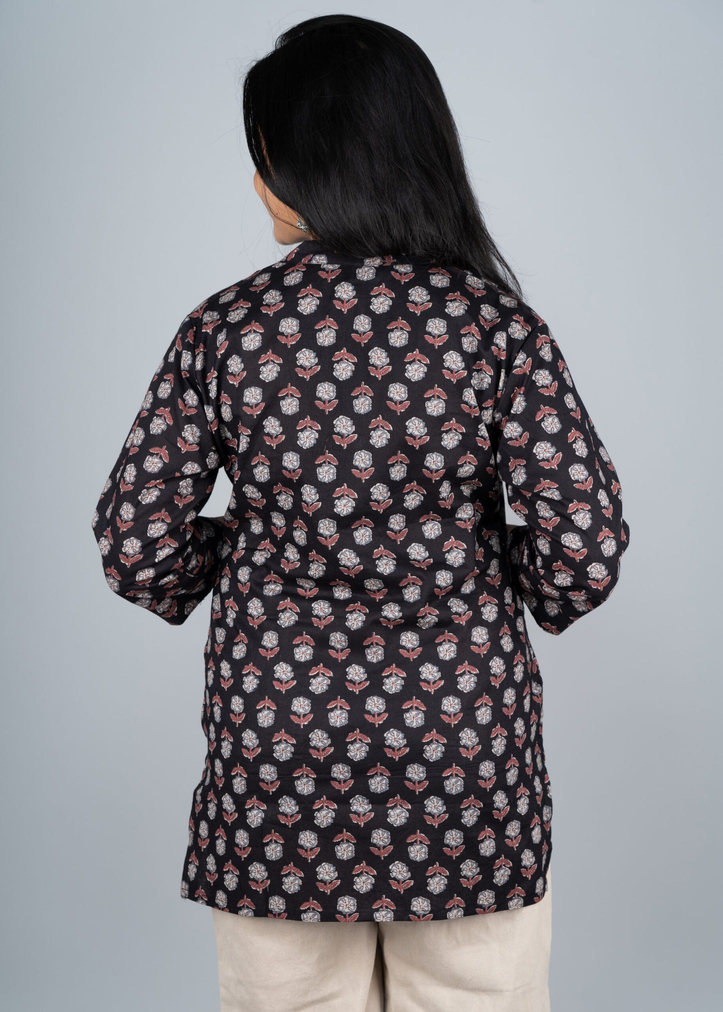 Black with red floral pintex short kurta