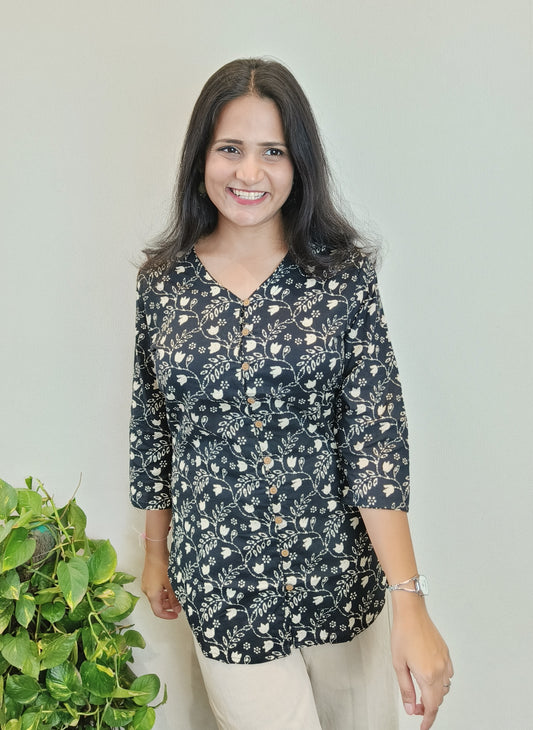 Black Floral Printed Shirt