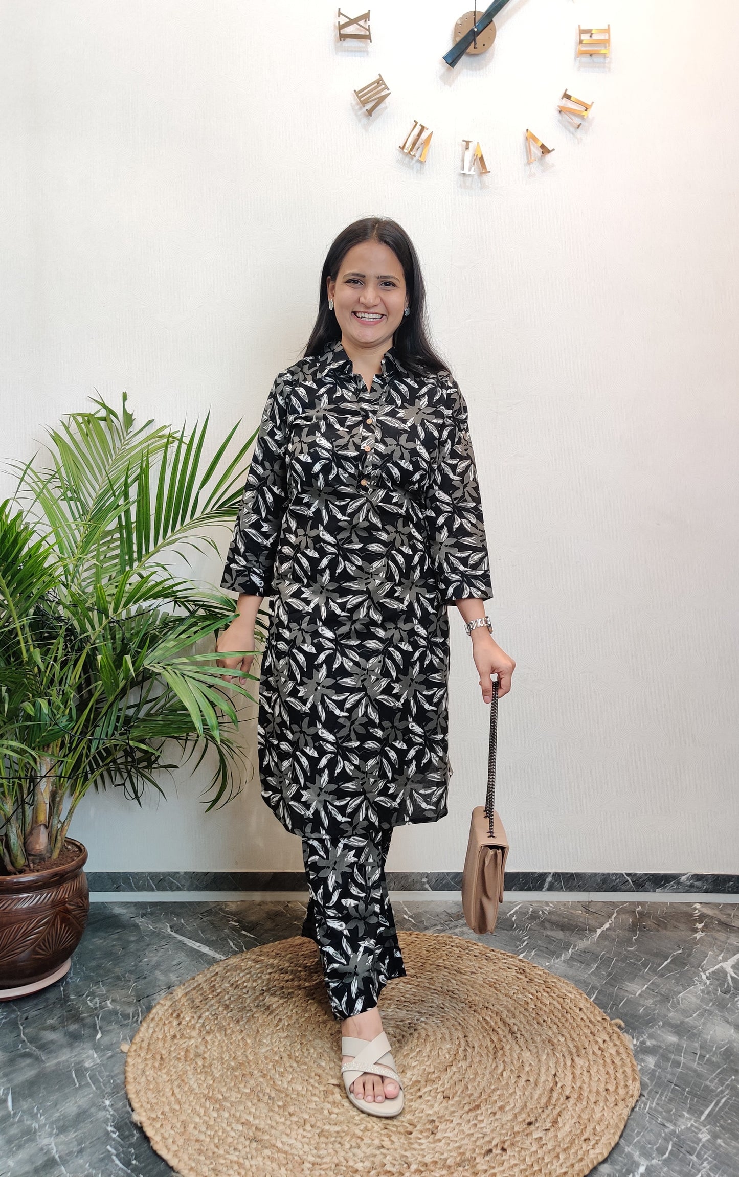 Black Leaf Print Co-ord Set