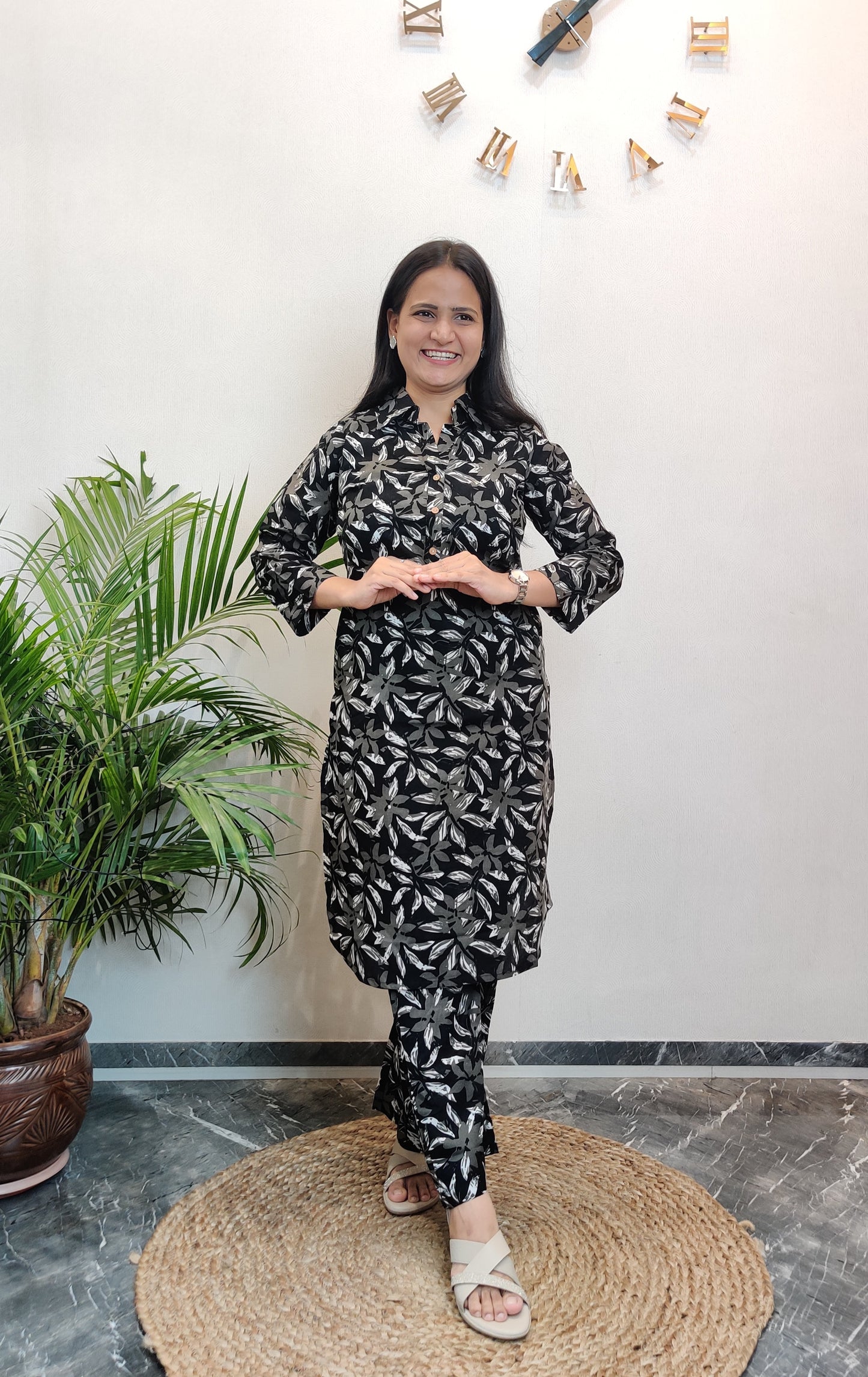 Black Leaf Print Co-ord Set