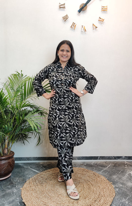 Black Leaf Print Co-ord Set