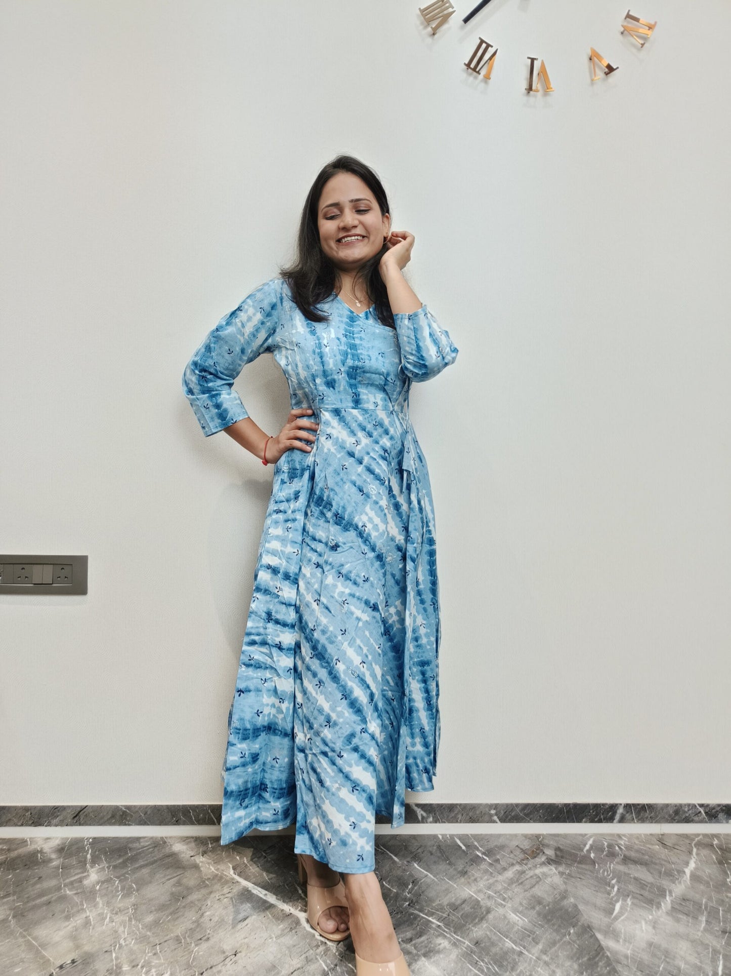 Blue angarkha styled umbrella dress