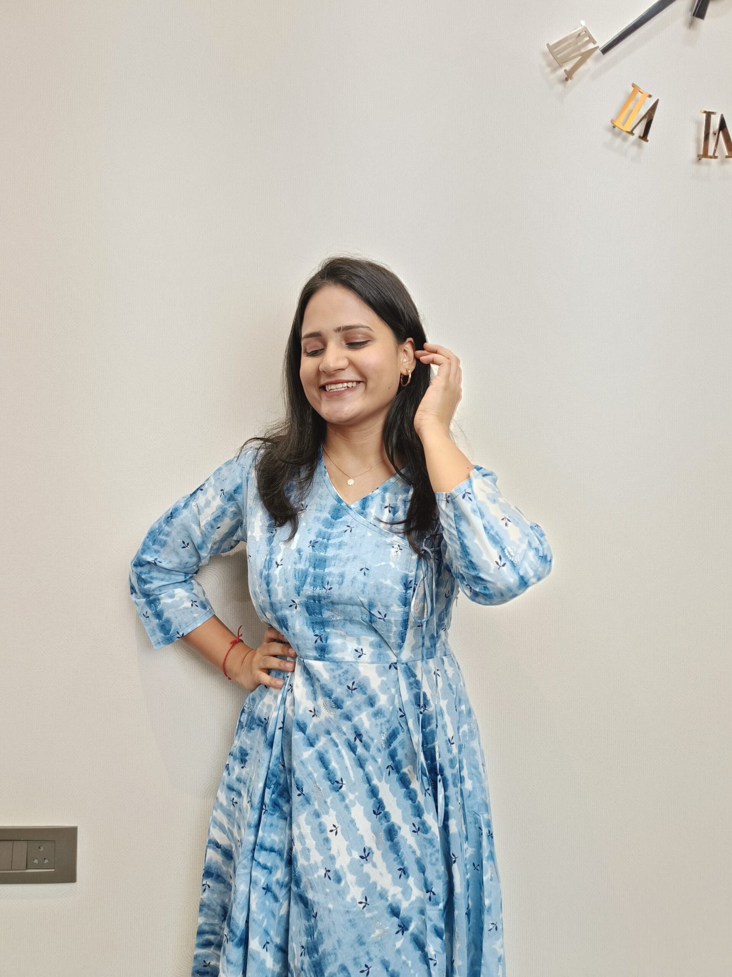 Blue angarkha styled umbrella dress