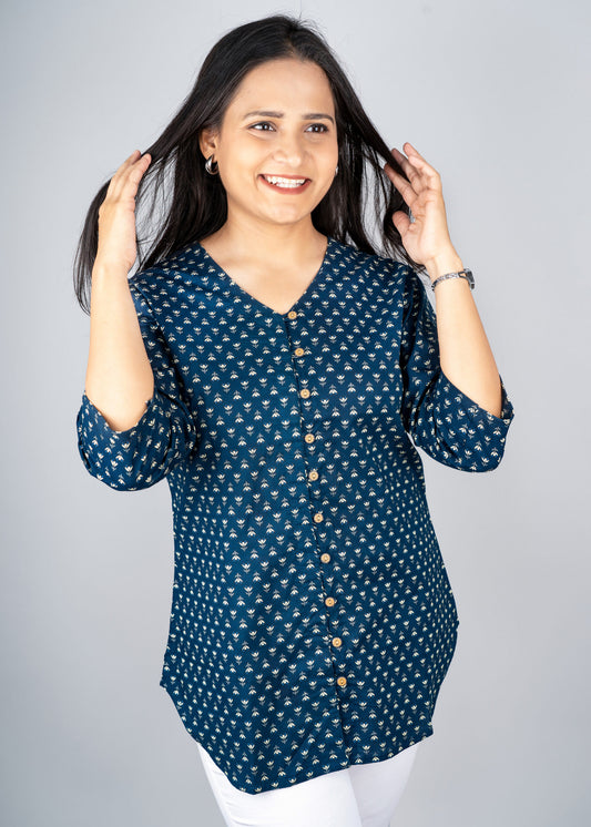 Blue floral printed shirt