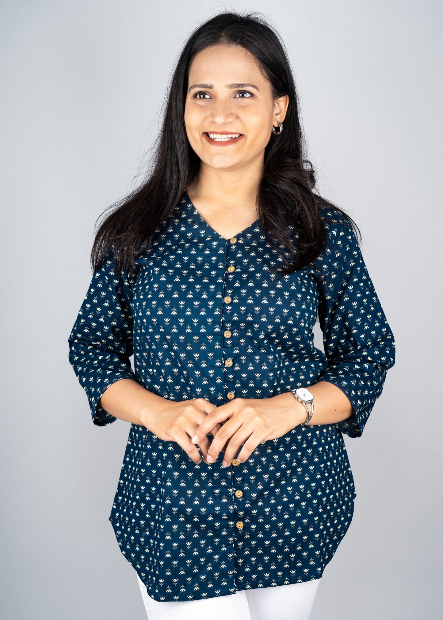 Blue floral printed shirt