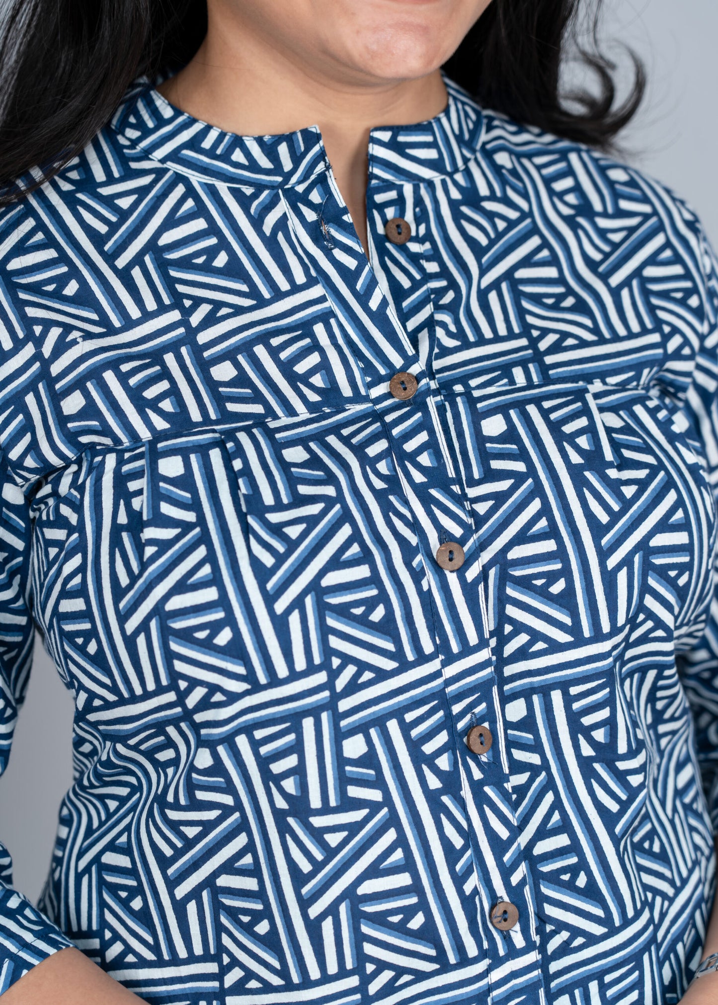 Blue Geometric Stripes Printed Shirt