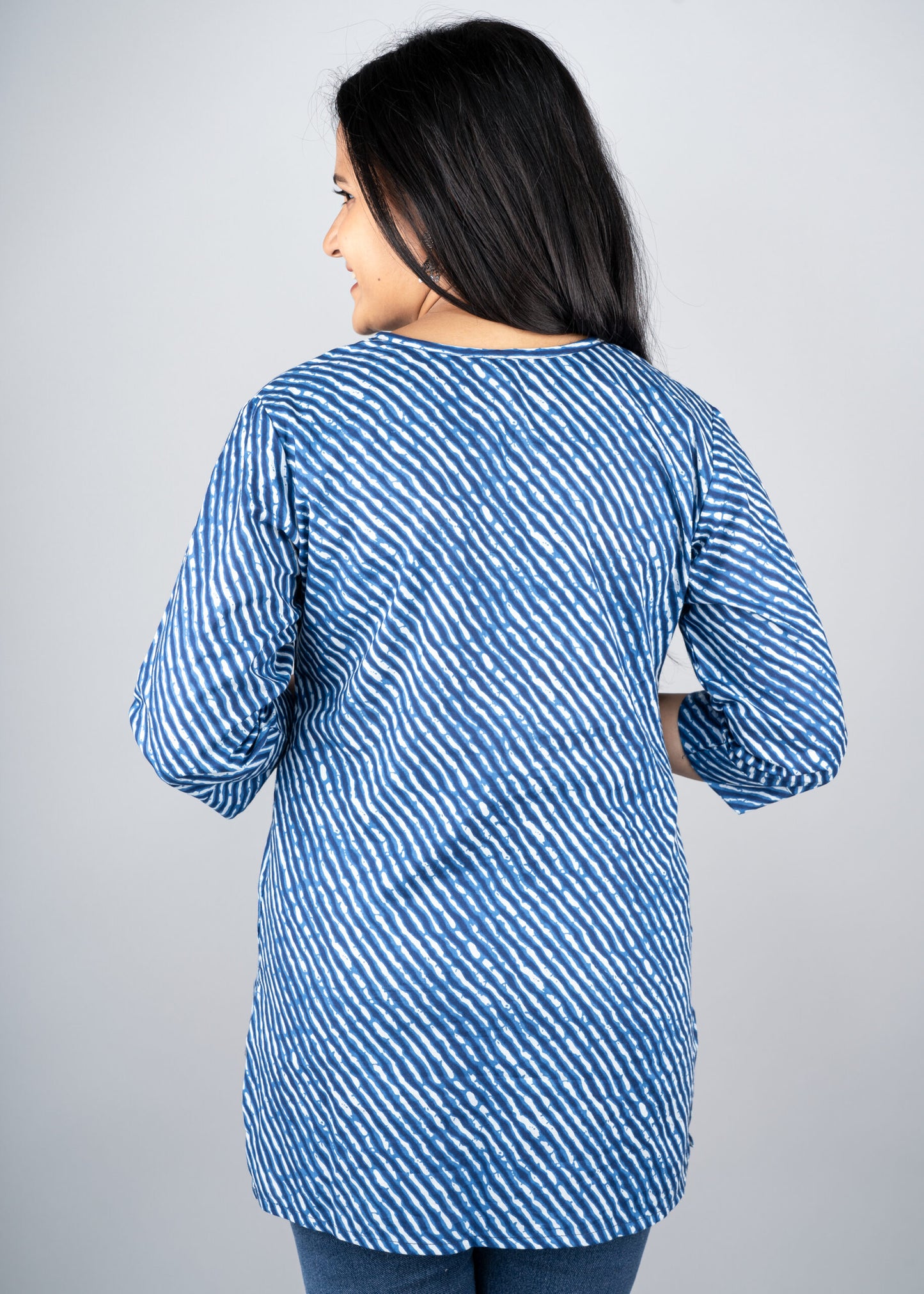 Blue lehriya pintex short kurta