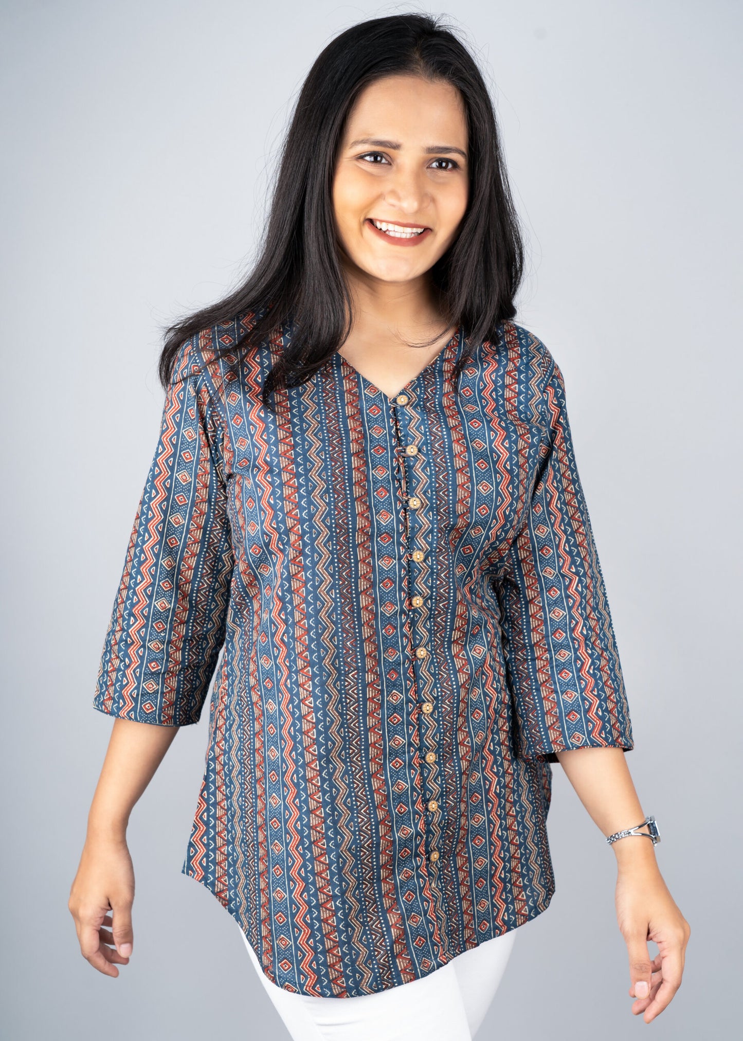 Blue and Red Boho print shirt