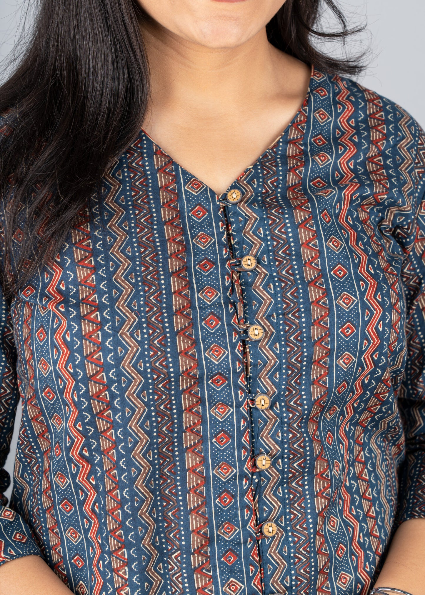 Blue and Red Boho print shirt