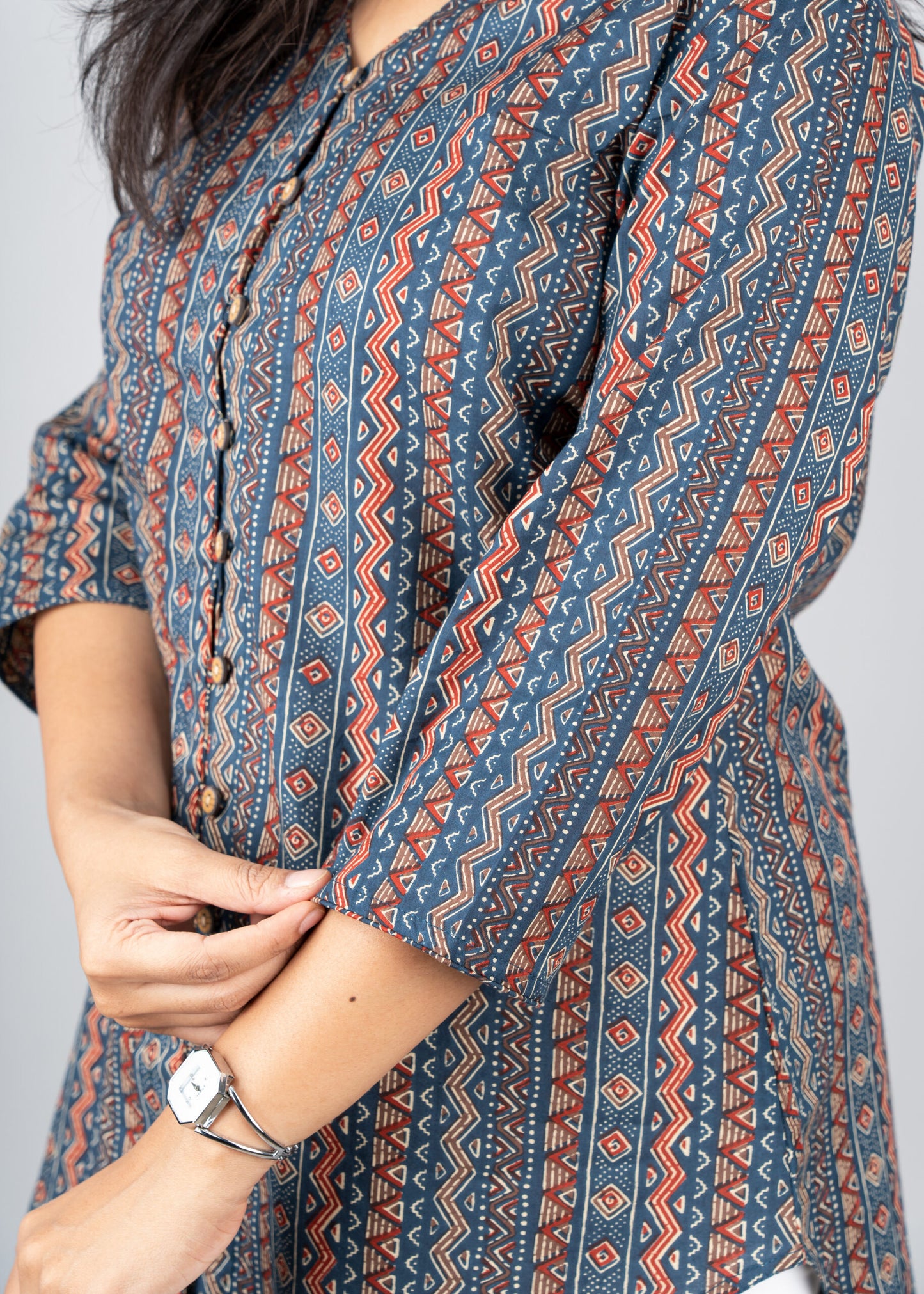 Blue and Red Boho print shirt