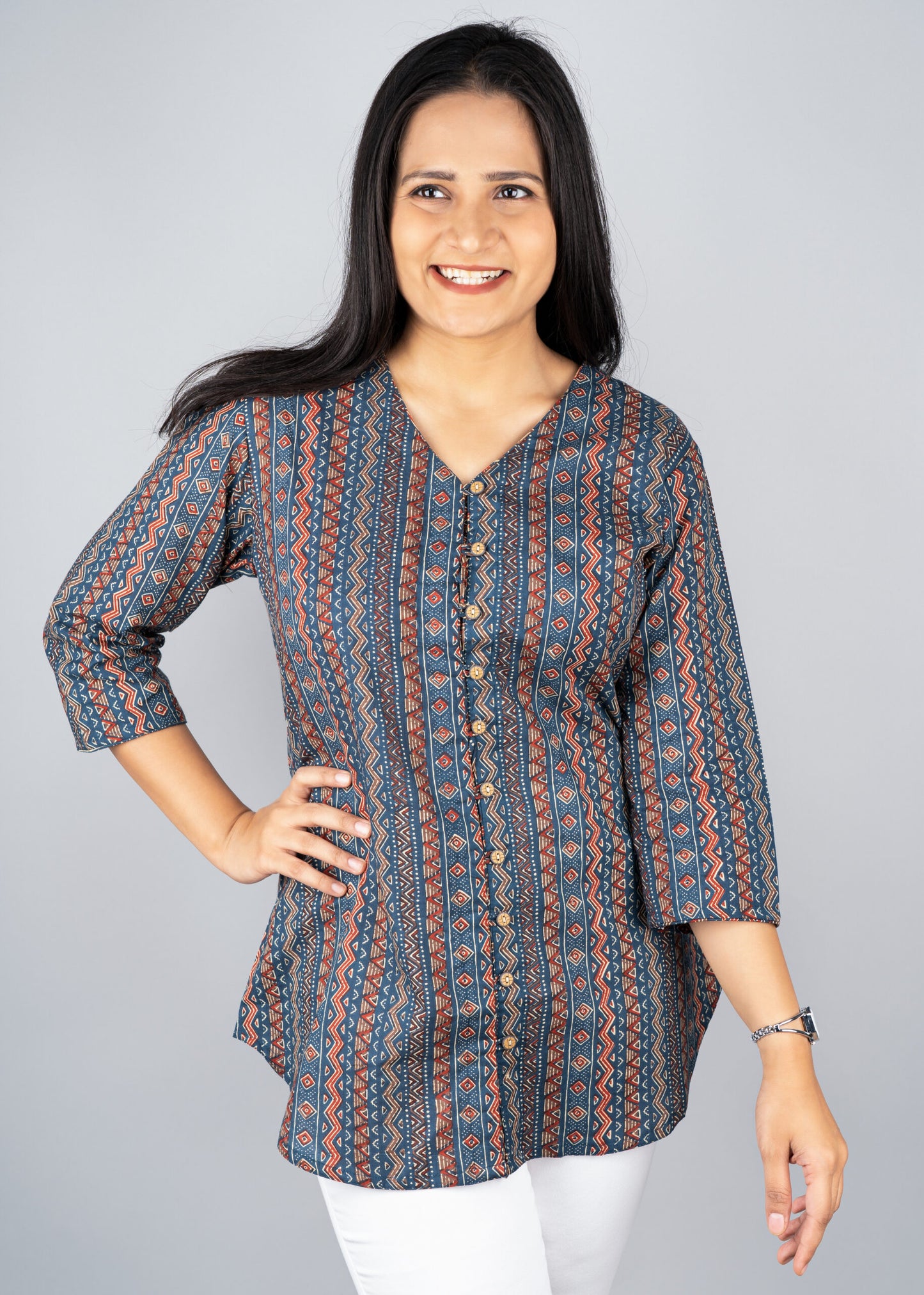 Blue and Red Boho print shirt